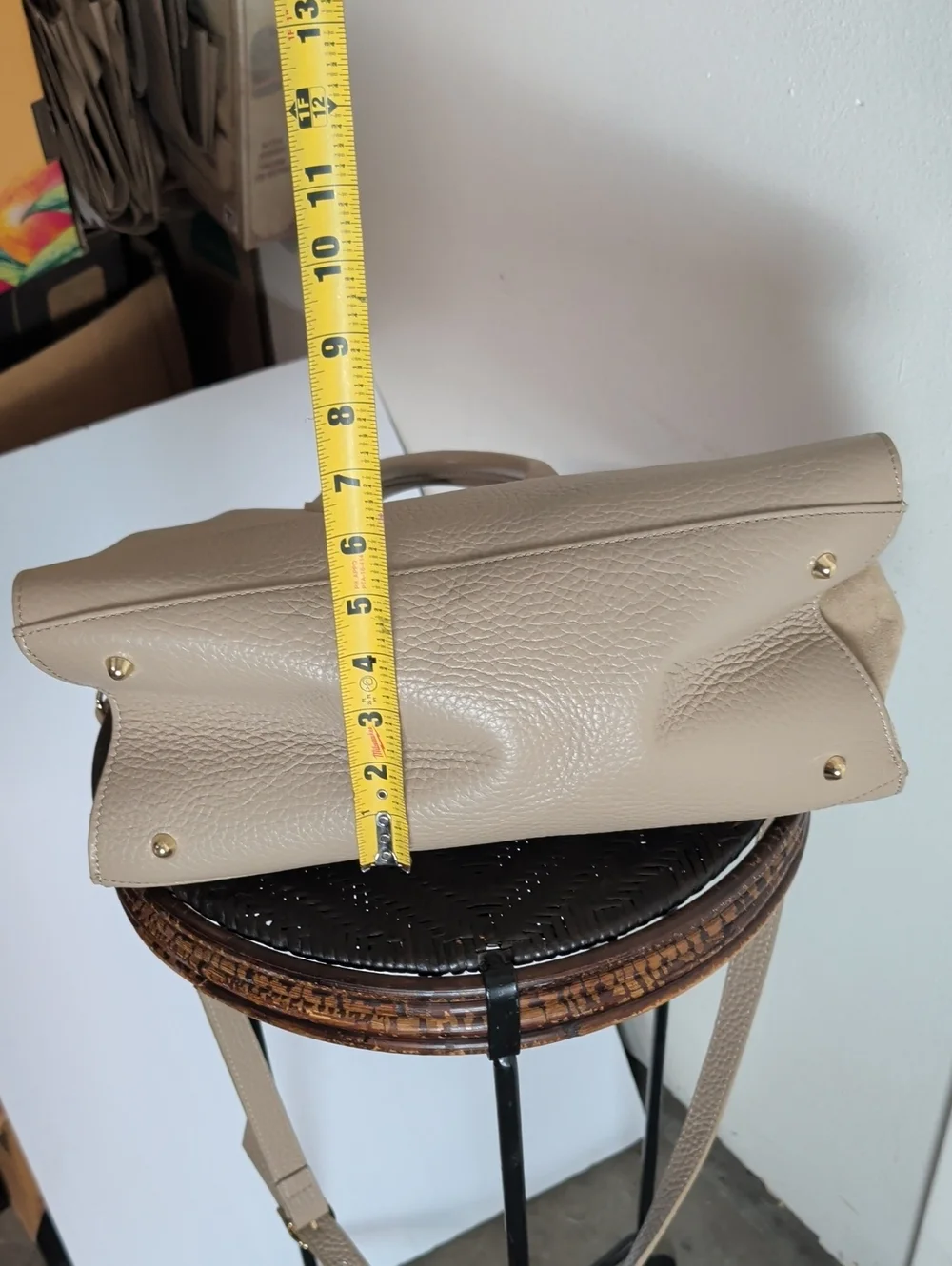 Anna Paola Riva Leather Suede Handbag Crossbody Taupe Made In Italy Satchel